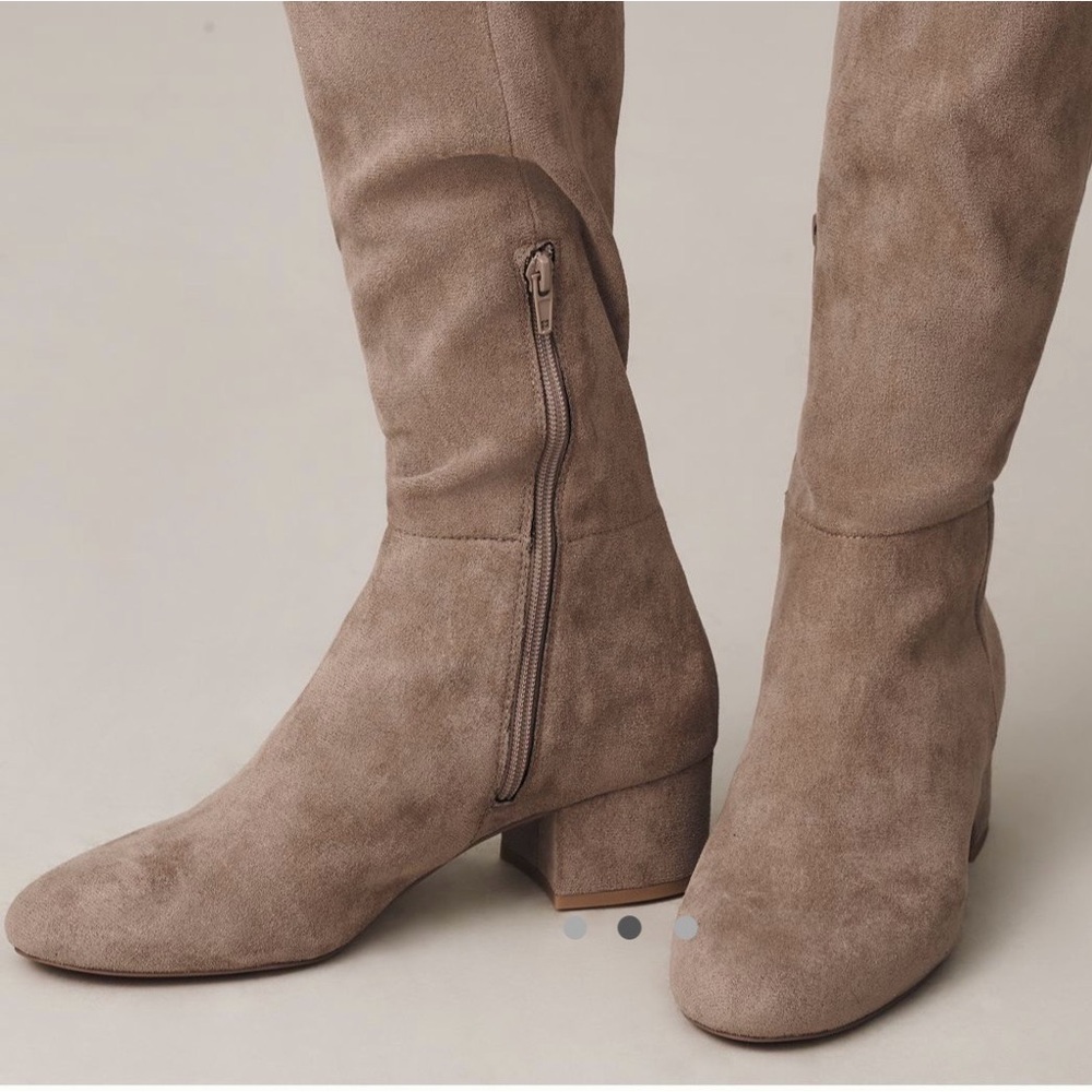 Anthropologie Taupe Suede Tall Block Heel Boots - Picture 3 of 3